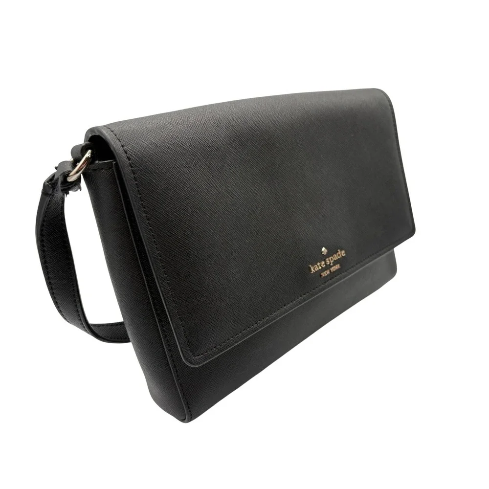 Kate Spade Crossbody Bag Womens Small Black Good Saffiano Leather Flap‎ Purse